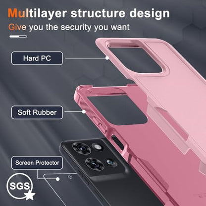 for Moto G 5G 2025 Case, Full Body Heavy Duty Rugged Shockproof Protective Phone Cover with Lanyard Strap, Tempered Glass Screen Protector, Cute Pink | with Tempered Glass Screen Protector+Lanyard Strap,Rugged Shockproof Protective Phone Case - color: Cut