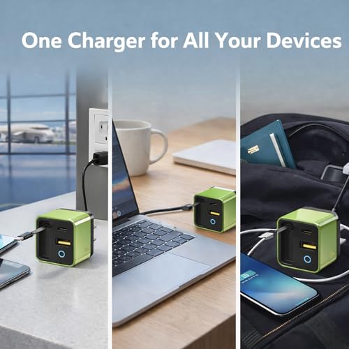 3 in 1 80w max Retractable USB-C Fast Charging Wall Charger with Built-in Cable — Compact Travel-Ready Design, Easy to Carry, Ideal for Hotel Stay, Desktop Charging & On-the-Go Use (Yellow)