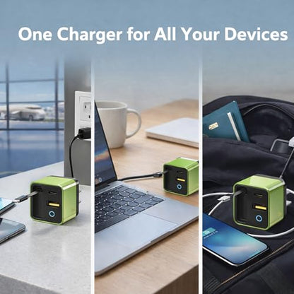 3 in 1 80w max Retractable USB-C Fast Charging Wall Charger with Built-in Cable — Compact Travel-Ready Design, Easy to Carry, Ideal for Hotel Stay, Desktop Charging & On-the-Go Use (Yellow)