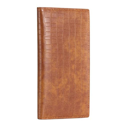 CoBak Checkbook Cover for Women & Men - PU Leather Case with RFID Blocking | Classic Design Check Book Holder for Personal and Business - color: Crocodile Brown