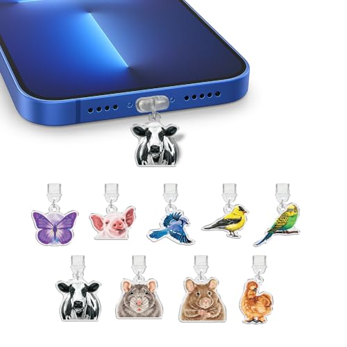 FINCIBO 9 Pcs Set Dust Plug Charm Compatible with Type C Charging Port, USB-C Dust Plug Accessories for Cell Phones, Tablets, E-Reader, Book Lover Readers Women Men - color: Animal Set 2