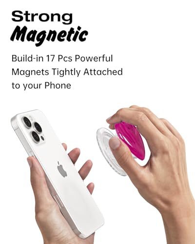 Svanove Heart Magnetic Phone Grip Compatible with Magsafe Phone Grip Holder, Cute Collapsible Glass Grips Stand Kickstand for iPhone Samsung, 3D Crystal Glitter Love Mag Safe Holder, Neon Hot Pink - color: Hot Pink, style: Magnetic
