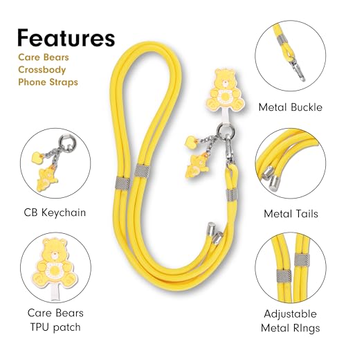 Sonix x Care Bears | Crossbody Phone Strap with Charms | Adjustable, Universal Cell Phone Rope Strap Lanyard | Yellow Cord | Funshine Bear - color: Funshine Bear
