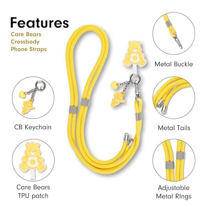 Sonix x Care Bears | Crossbody Phone Strap with Charms | Adjustable, Universal Cell Phone Rope Strap Lanyard | Yellow Cord | Funshine Bear - color: Funshine Bear