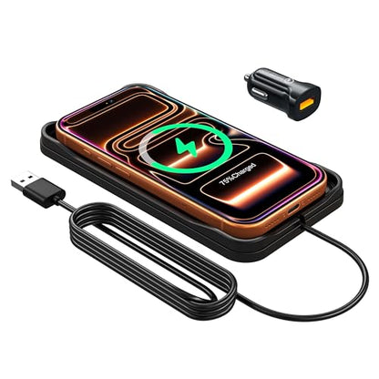 Wireless Car Charger Pad for iPhone 17/16/15/14/13/12 Pro & Samsung, Non Slip Wireless Charging Pad for Car Dashboard Console, USB A Phone Charger for Vehicle Commute Travel, Fits Small Phones