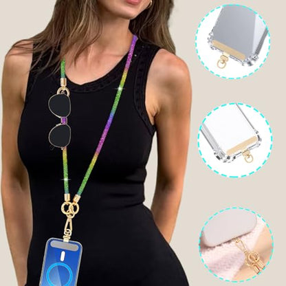 Crystal Phone Lanyard Crossbody and Wrist Strap Lanyard Rhinestone Anti-Theft Phone Strap Phone Neck Strap for Women - color: Rainbow