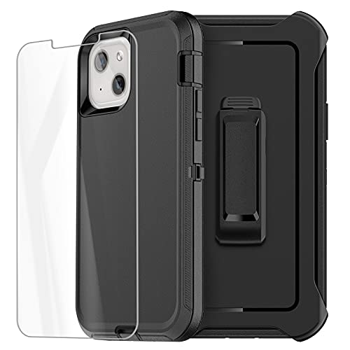 AICase for iPhone 13/iPhone 14 with Belt-Clip Holster, Screen Protector, Heavy Duty Protective Phone Case, Military Grade Full Body Protection Shockproof/Dustproof/Drop Proof Rugged Tough Cover(Black) - color: Black with Belt Clip