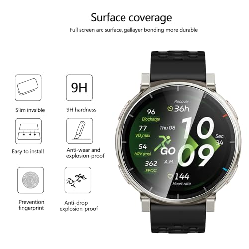 Anoowkoa 4 Pack for Screen Protector for Amazfit Active 3/Active 3 Premium Tempered Glass Film.Ultra Resistant,Anti-Fingerprints,No Bubbles,HD-Clear,Easy Install - color: Amazfit Active 3