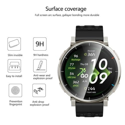 Anoowkoa 4 Pack for Screen Protector for Amazfit Active 3/Active 3 Premium Tempered Glass Film.Ultra Resistant,Anti-Fingerprints,No Bubbles,HD-Clear,Easy Install - color: Amazfit Active 3