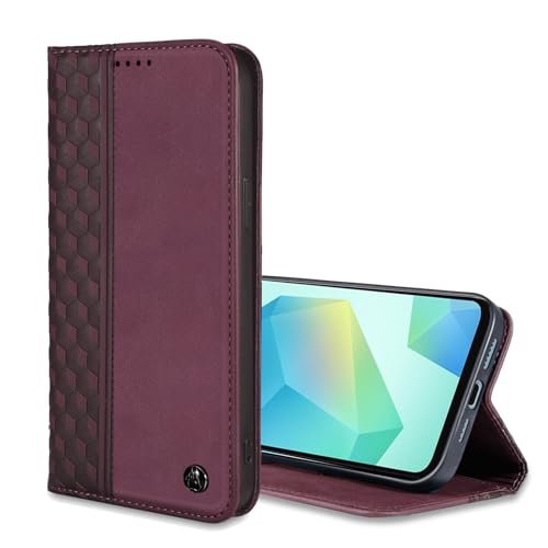 Wallet Case for Samsung Galaxy A26/A16 5G 6.7 inch 2025/2024 - PU Leather Flip Cover with Card Holder Slots, Strong Magnetic Folio Phone Case, Wine Red - color: Wine Red, size: Samsung Galaxy A26/A16 6.7"