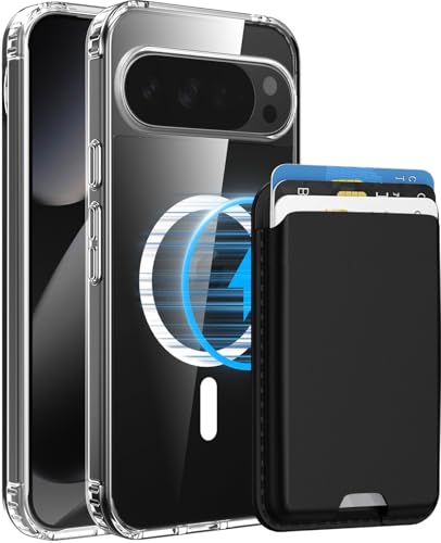 Magnetic for Google Pixel 10 Pro XL Wallet Case with Card Holder﻿ | Compatible with MagSafe, Shockproof Phone Cover with Detachable RFID Blocking Card Slot, Clear & Black - color: Clear with Black, size: Pixel 10 Pro XL