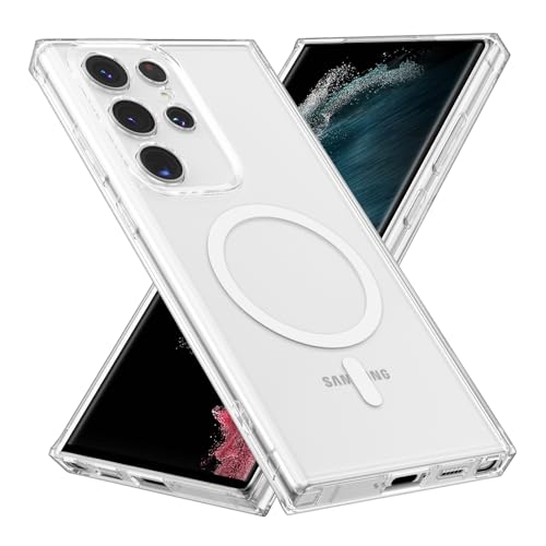 RALEAVO for Samsung Galaxy S23 Ultra Case Clear Magnetic Phone Case [Compatible with MagSafe] Slim Transparent Acrylic Hard Back Case Cover Military Drop Protection Case, Clear - color: Magnetic & Clear, size: S23 Ultra
