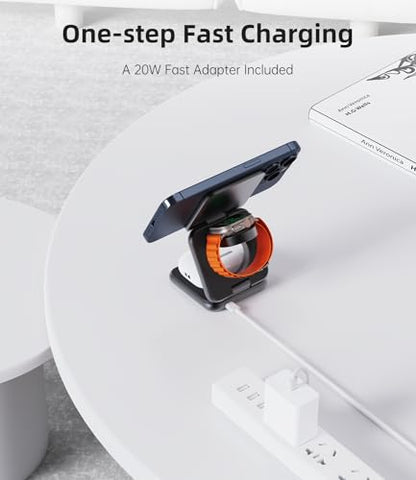 KU XIU Foldable 3-in-1 Magnetic Wireless Charging Station for Apple Devices - color: Gray