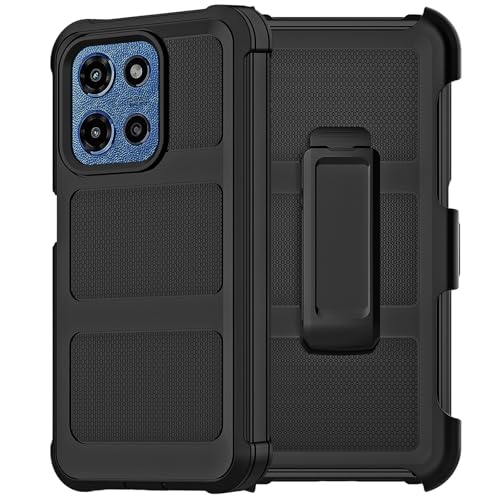 for Motorola Moto G 2026/2025 Case, for Moto G Play 2026 Case with Belt Clip Holster, Heavy Duty 2-Layer Protection, Anti-Drop, Shockproof Phone Cover (Black) - color: Black