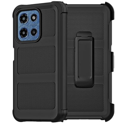 for Motorola Moto G 2026/2025 Case, for Moto G Play 2026 Case with Belt Clip Holster, Heavy Duty 2-Layer Protection, Anti-Drop, Shockproof Phone Cover (Black) - color: Black