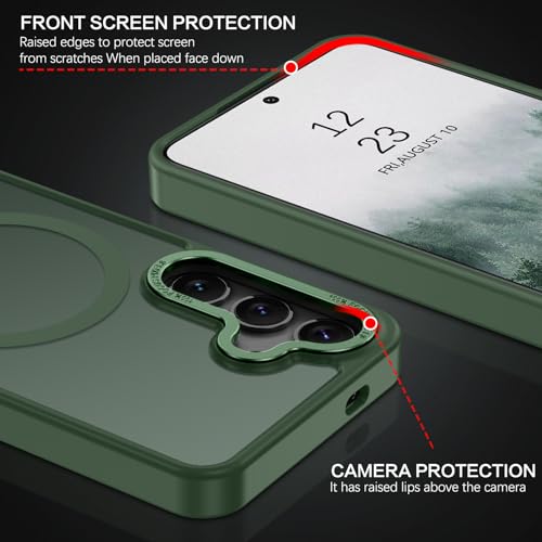 BENTOBEN Magnetic for Samsung Galaxy S24 Plus Case [Compatible with Magsafe] Translucent Matte Slim Thin Shockproof Anti-Yellow Women Men Protective Phone Cover for Samsung S24 Plus 6.7", Dark Green - color: Forest Green