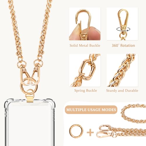 Clip and Go Phone Strap Crossbody with RFID Leather Wallet, Trendy Hands-Free Crossbody Cell Phone Lanyard Chain with Coin Purse for Women, Neck Chain for iPhone and Smartphone, Gold - color: Gold