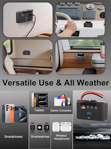 12V RV USB Outlet Wall Mount Panel: 40W 4 Ports USB Socket Car Charger