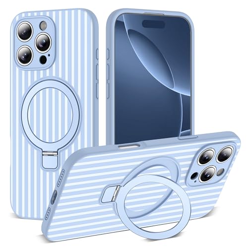 SKYLMW Striped Case for iPhone 16 Pro Max with Stand,6.9" Blue/White | Aesthetic Striped,Magnetic Stand,Compatible with Mag-Safe,Silicone 16 Pro Max Phone Case - color: Blue/White, size: Iphone 16 Pro Max