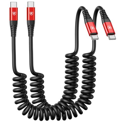 USB C to USB C Cable 6ft, 2Pack Coiled USBC Charger Cable for CarPlay - color: Red, size: 6FT