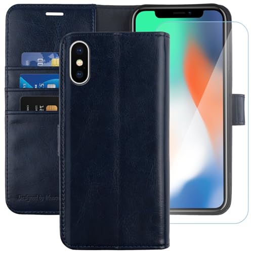 MONASAY Wallet Case for iPhone X/Xs with 3 Card Holders - Blue | Kickstand,RFID Blocking,6.6 feet of shock absorption,PU Leather,Strong Magnetic Closure,Fits 5.8 inch ONLY,screen Protector - color: Blue