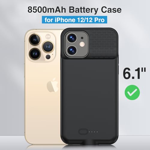 GIN FOXI Battery Case for iPhone 12/12Pro, Charging Case Rechargeable 8500mAh Battery Pack Ultra-Slim Anti-Fall Protection Charger Cover Extended Juice Box for 12Pro/12 (6.1 inch) Black - size: 12/12 Pro