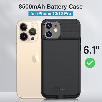 GIN FOXI Battery Case for iPhone 12/12Pro, Charging Case Rechargeable 8500mAh Battery Pack Ultra-Slim Anti-Fall Protection Charger Cover Extended Juice Box for 12Pro/12 (6.1 inch) Black - size: 12/12 Pro