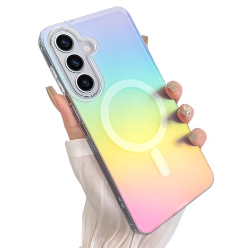 Cute Case for Samsung Galaxy S26 Case, Gradient Iridescent | Compatible with Magsafe, Aesthetic Girly Translucent Blue & Pink Glitter Rainbow Magnetic Phone Cover for Women Girls - color: Gradient Blue & Pink, size: Samsung Galaxy S26