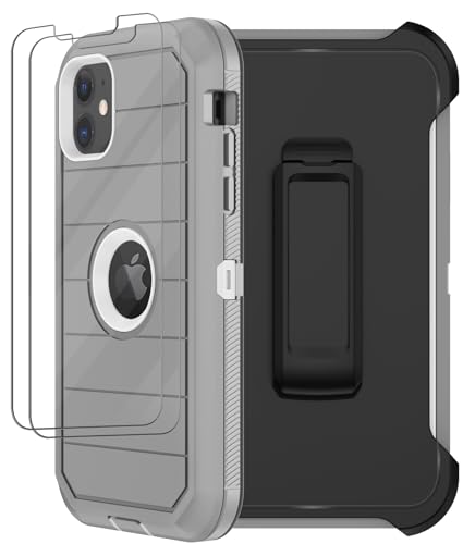 for iPhone 11 Case with Belt Clip Holster, 2 x Screen Protector, [Military Grade] Heavy Duty Full Body Shockproof Dust-Proof Drop Proof Rugged Protective Cover for Apple iPhone 11 (Gray White B) - color: Gray B