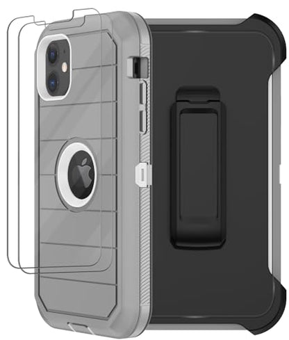 for iPhone 11 Case with Belt Clip Holster, 2 x Screen Protector, [Military Grade] Heavy Duty Full Body Shockproof Dust-Proof Drop Proof Rugged Protective Cover for Apple iPhone 11 (Gray White B) - color: Gray B