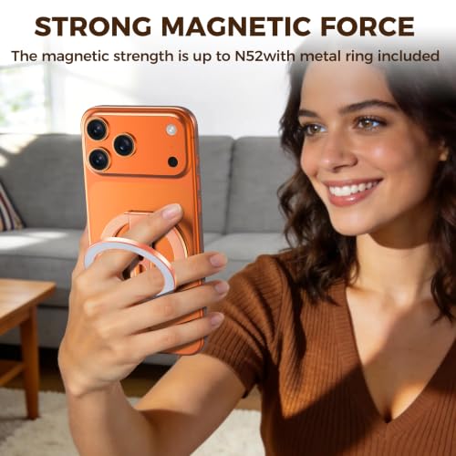 Magnetic Phone Ring Grip for MagSafe Dual-Sided Magnet Cell Phone Grip Stand Finger Ring Holder Compatible with iPhone 17/16/15/14/13 Pro Max Plus, for Mag Car Mounts (Rose Gold) - color: Rose Gold