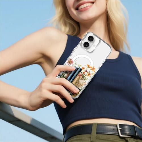 Magnetic Case for iPhone 15 Plus iPhone 14 Plus Design On Clear Base, Compatible with MagSafe, Slim Protective Soft TPU Bumper Phone Cover Women Girls Case -Clear Book Lover Flower - color: Clear Book Lover Flower, size: iPhone 15 Plus iPhone 14 Plus