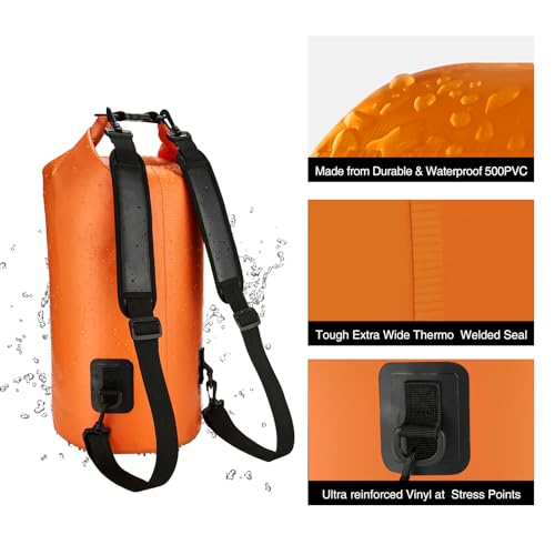 Piscifun Dry Bag, Waterproof Floating Backpack 10L/20L/30L/40L | Waterproof Phone Case, Adjustable shoulder straps, Roll-top closure keeps gear dry, Ideal for Boating, Kayaking, Fishing - color: Orange, style: 40l