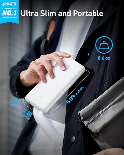 Anker Power Bank, 10,000mAh Portable Charger, PowerIQ USB-C Battery Pack - color: White