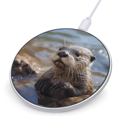 Otter Playing in The Water Wireless Charger Qi-Certified Fast Wireless Charging Pad with USB Cable Portable Charging Station Slim Charger Mat for Most Wireless Charging Smartphones