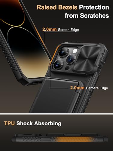 Vihibii for iPhone 14 Pro Max Case Wallet with Card Holder (4 Cards), Black | RFID Blocking, Slide Camera Lens Cover, Military-Grade Drop Protection, Raised Edges Protect Screen, Ditch the bulky bag - color: Black, size: iPhone 14 Pro Max