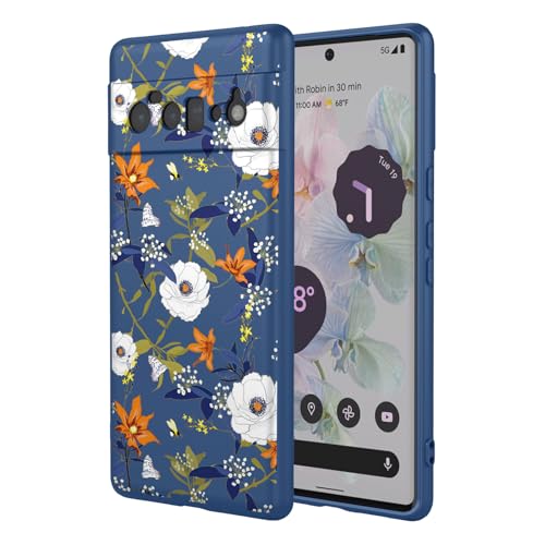 Case for Google 6 Pro Floral Phone Case Soft Touch Liquid Silicone Fluffy Lining Wireless Charging Compatible Protective Phone Cover for Google Pixel 6 Pro,Brilliant Blue - color: Brilliant Blue, size: For Google Pixel 6 Pro