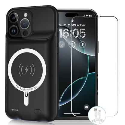 Wireless Charging Case for iPhone 16 Pro,10000mAh High Capacity Portable Rechargeable Extended Battery Case Qi Wireless Charging with iPhone 16 Pro (6.3 inch) Extended Battery Charger Case (Black) - size: iPhone 16 Pro (6.3 inch)