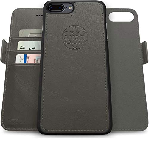 Dreem Fibonacci 2-in-1 Wallet Case for Apple iPhone 8 Plus & 7 Plus - Luxury Vegan Leather, Magnetic Detachable Shockproof Phone Case, RFID Card Protection, 2-Way Flip Stand - Grey - color: Grey, size: iPhone 8 Plus & 7 Plus