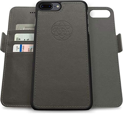 Dreem Fibonacci 2-in-1 Wallet Case for Apple iPhone 8 Plus & 7 Plus - Luxury Vegan Leather, Magnetic Detachable Shockproof Phone Case, RFID Card Protection, 2-Way Flip Stand - Grey - color: Grey, size: iPhone 8 Plus & 7 Plus