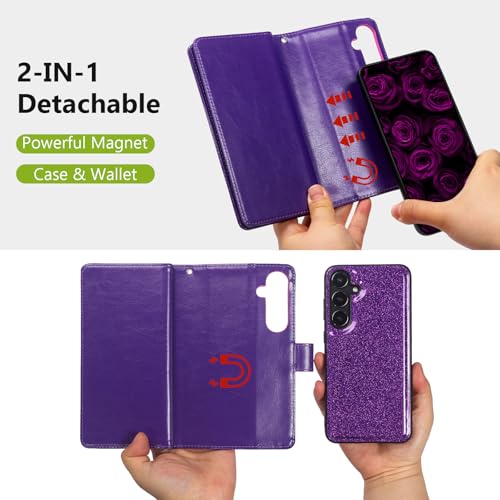 Varikke for Samsung Galaxy S25 Wallet Case Magnetic Detachable, Deep Purple - color: Dark Purple, size: Galaxy S25 6.2"