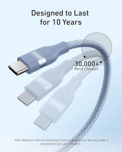 Anker Nano USB C to USB C Cable, 240W Fast Charging Cable (Blue, 6ft) - color: Blue, size: 6ft