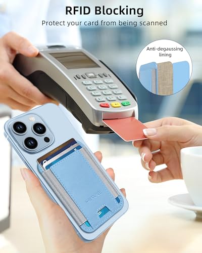 HiWe for MagSafe Wallet, 7 Cards Holder for Phone Case, RFID Blocking - color: Sky Blue Wallet - Grey Band