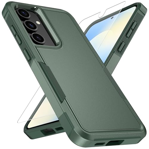 Vinve for Samsung Galaxy S25 FE Case with HD Screen Protector, Military-Grade Shockproof & Dual-Layer Protection, Anti-Slip Grip Design Phone Case, Blackish Green - color: Blackish Green