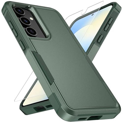 Vinve for Samsung Galaxy S25 FE Case with HD Screen Protector, Military-Grade Shockproof & Dual-Layer Protection, Anti-Slip Grip Design Phone Case, Blackish Green - color: Blackish Green