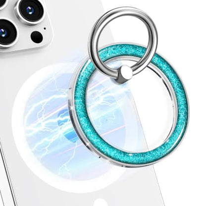 Magnetic Phone Ring for MagSafe,Phone Grip Kickstand,Ring Holder Stand Compatible with iPhone 17 16 15 14 13 12 Pro Max Plus and Phone Case - Blue Transparent Glitter