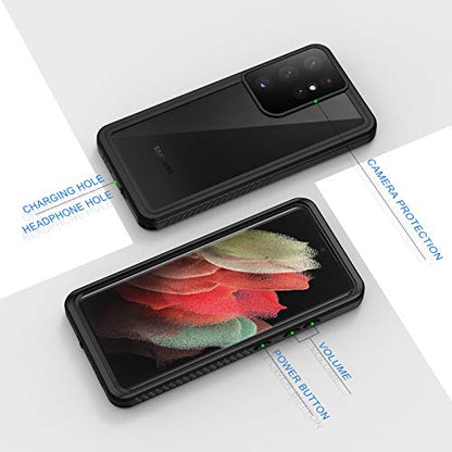 Lanhiem for Samsung Galaxy S21 Ultra Case, IP68 Waterproof Dustproof, Built-in Screen Protector, Rugged Full Body Shockproof Protective Phone Cover for Galaxy S21 Ultra 5G 6.8 Inch, Black - size: for Galaxy S21 Ultra