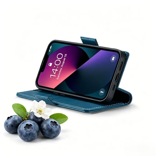 WJX for iPhone 15 Elegant Wallet Case, Premium Minimalist Business Matte Leather Protective Cover with Built-in Kickstand, Slim Shockproof Full Protection, Blue - color: Blue, size: iPhone 15