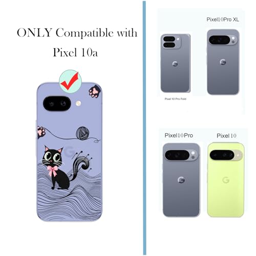 Unov for Pixel 10a Case, Clear with Design, Slim Fit Good Grip, Embossed Phone Case, Shockproof Protective Cover, Raised Camera Protection, Soft TPU, Black Cat - color: Black Cat