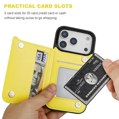 ONETOP for iPhone 17 Pro Wallet Case with Credit Card Holder,Yellow | Kickstand,ID/Cash Holder,Case Wallet with Card Slots,Double Magnetic Clasp,Durable PU Leather Shockproof Cover for Women Men - color: Yellow